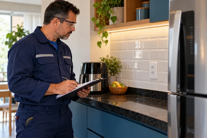 Profissional avaliando uma instalação residencial
